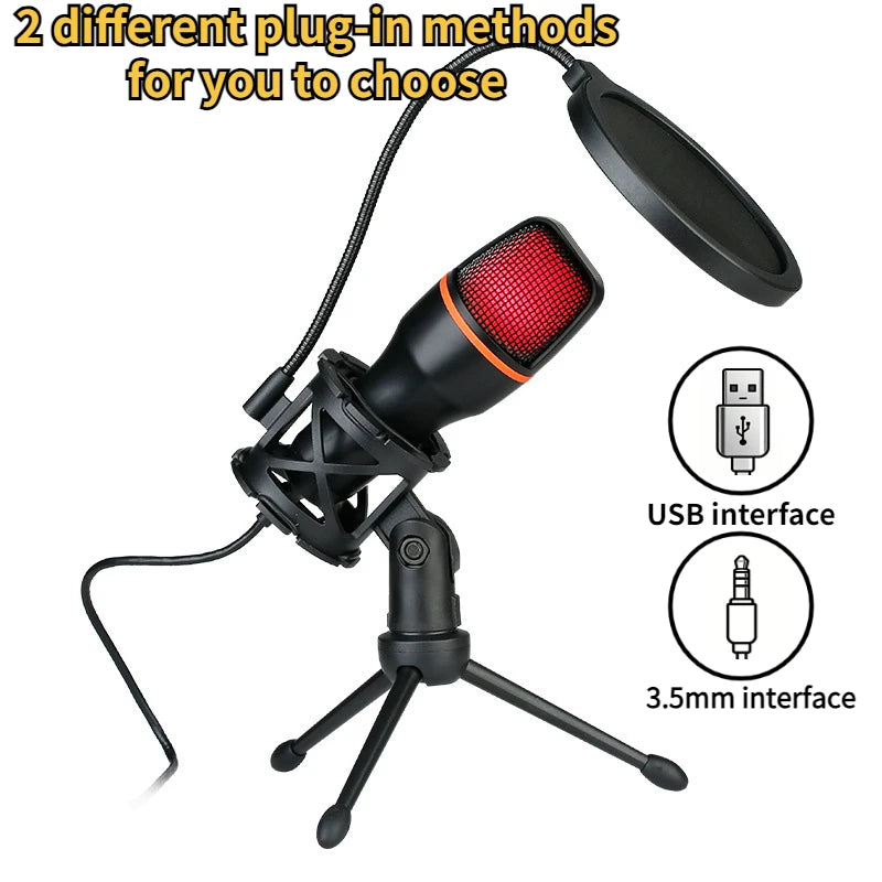 3.5MM/USB Condenser Microphone Wired for PC Computer Laptop Professional Gaming Accessories Streaming Sound Podcast Record