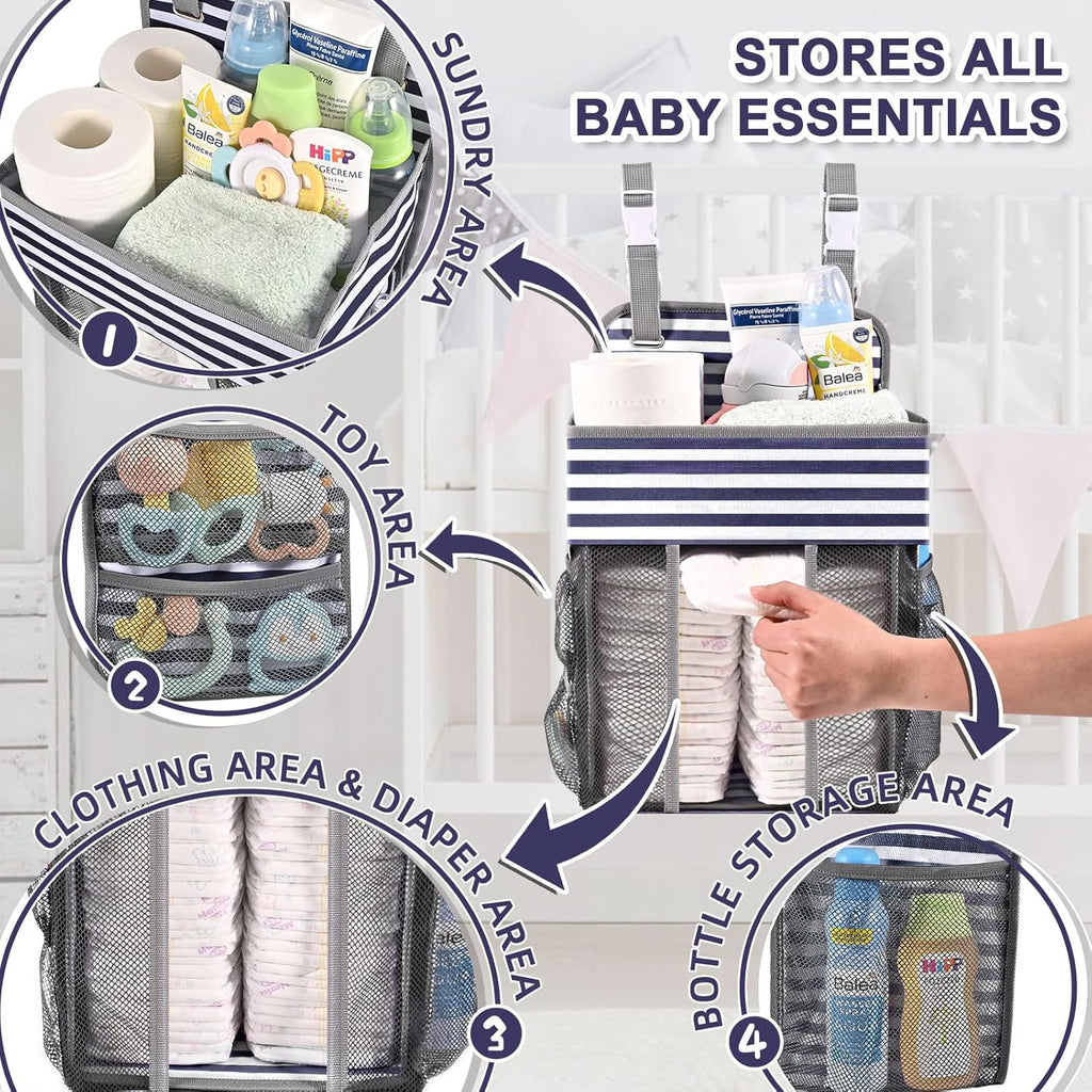 Hanging Diaper Caddy Organizer | Diaper Holder and Crib Organizer| Diaper Stacker for Changing Table, Crib, Wall & Bassinet