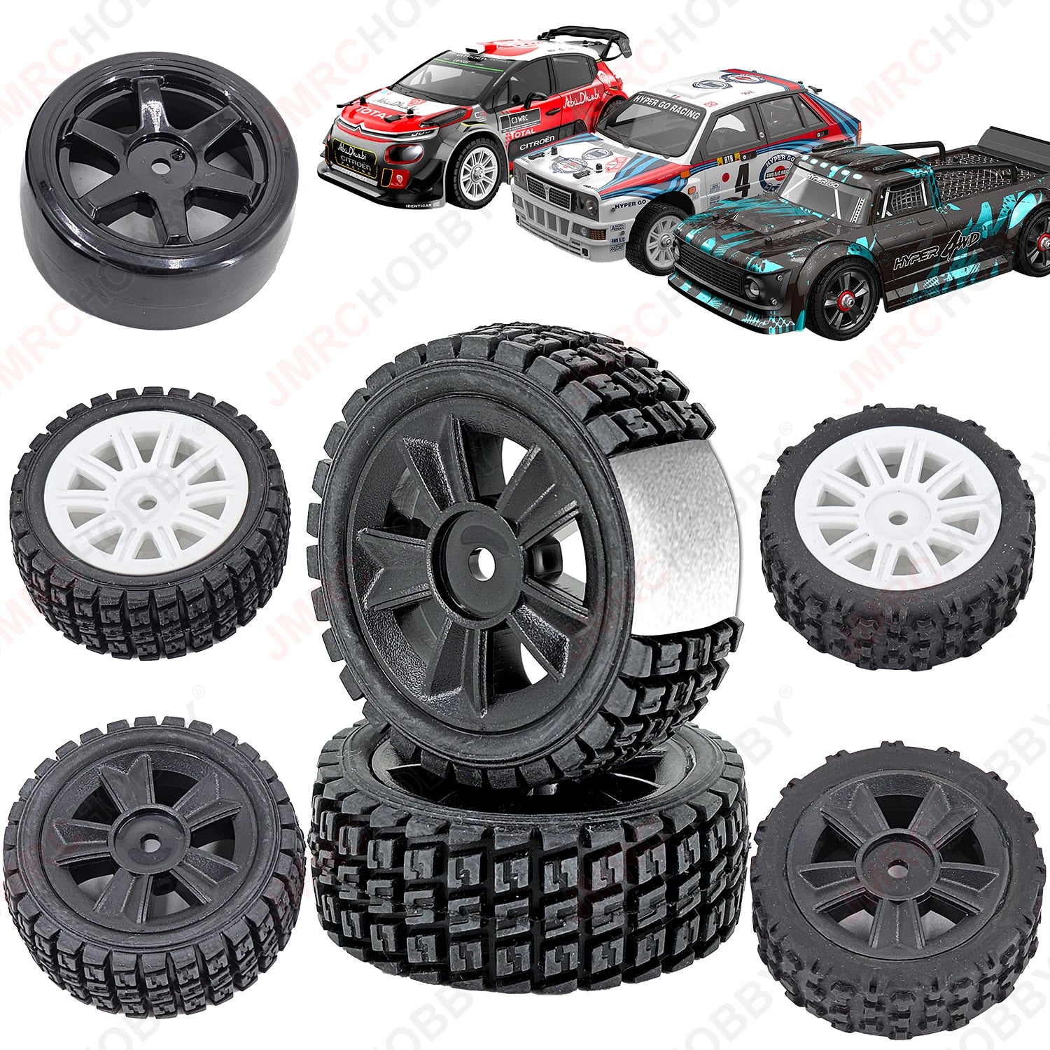 MJX Hyper Go 14301/14302/14303 RC Car Accessories - Rubber TPR Glued Road Wheels with Sponge for 1/14 Scale Drift Performance