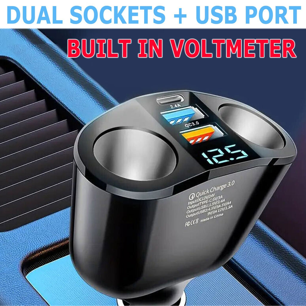 Dual USB Car Cigarette Lighter Socket Splitter Power Adapter with LED Indicator