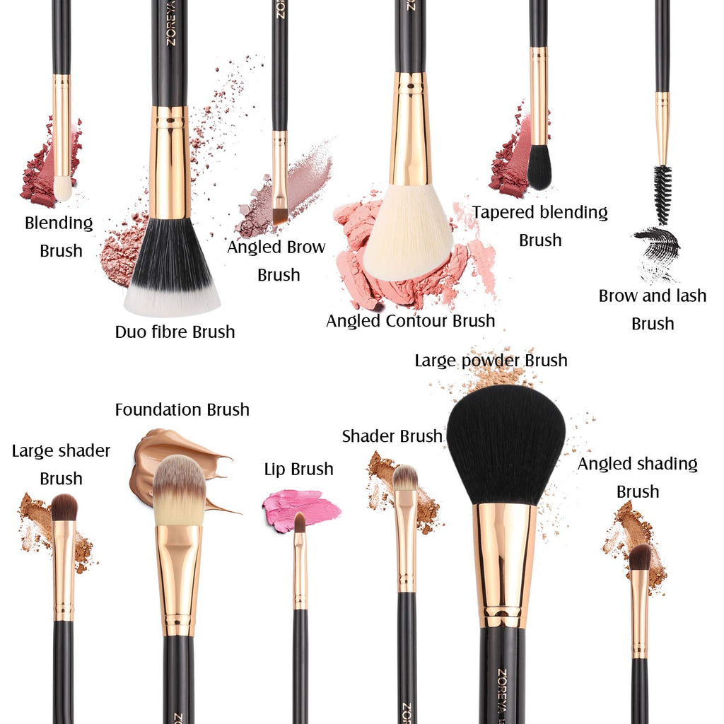 Z'OREYA 12-Piece Premium Travel Makeup Brush Set - Essential Synthetic Hair Tools with Stylish Black Holder