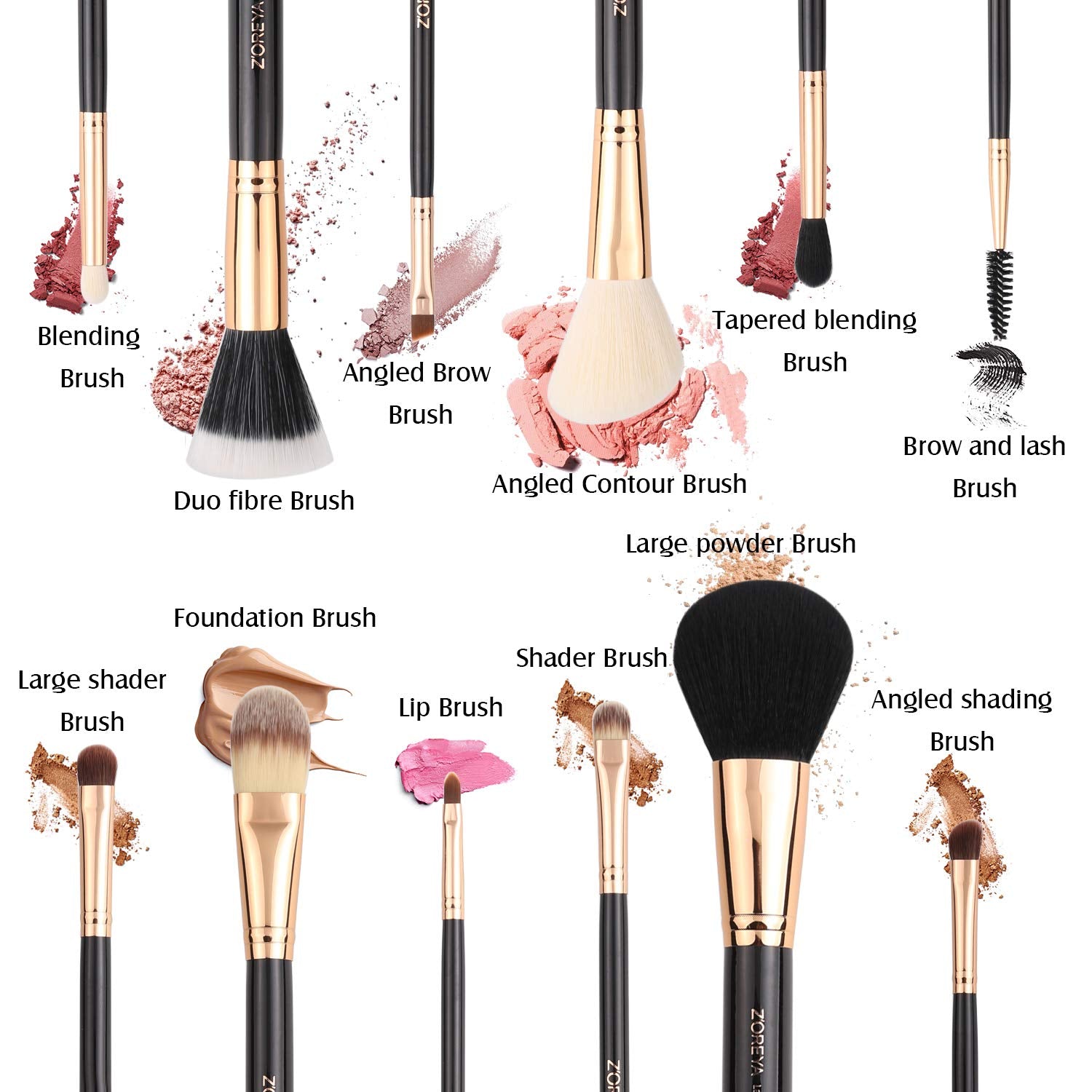 Z'OREYA 12-Piece Premium Travel Makeup Brush Set - Essential Synthetic Hair Tools with Stylish Black Holder