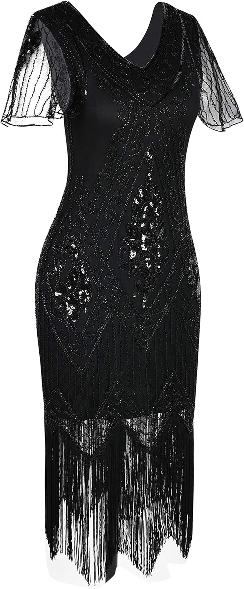 Kayamiya Women'S Flapper Dresses 1920S Sequins Art Deco Gatsby Cocktail Dress with Sleeve