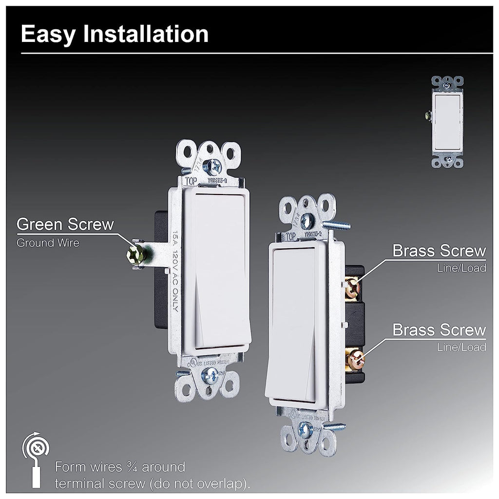 GE Paddle Rocker Switch - Single Pole On/Off Light & Ceiling Fan Replacement, UL Listed, Grounding, White - Model 50726