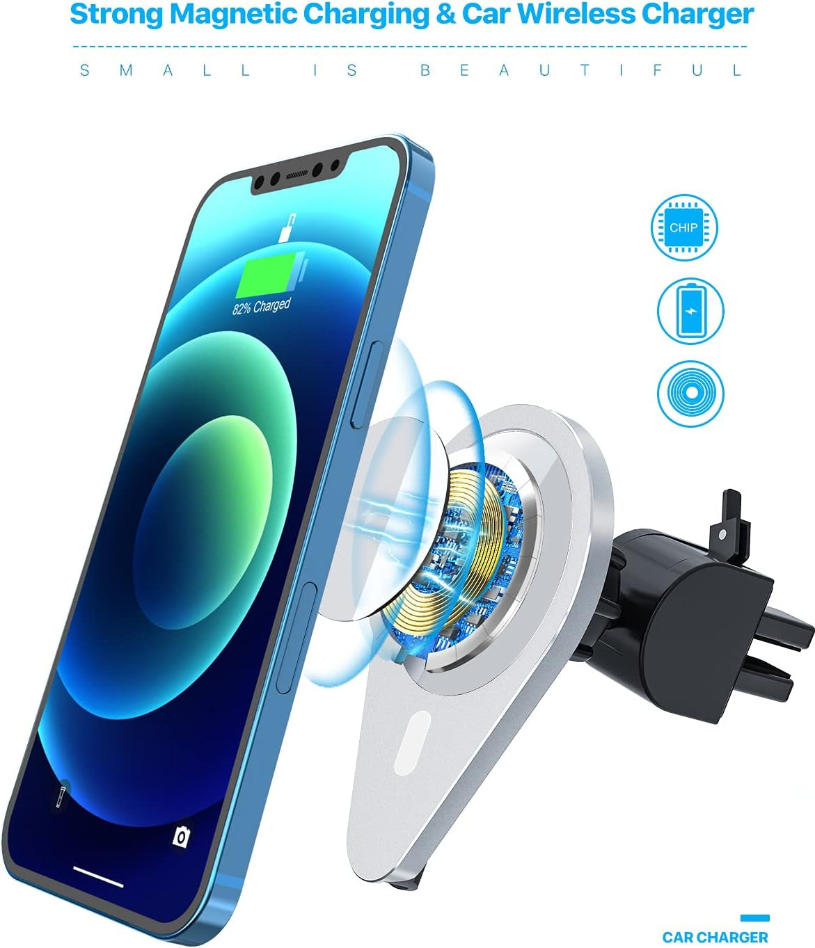 Magnetic Wireless Car Charger,Ikeer Fast Wireless Car Charger Phone Mount,15W Auto-Clamping Air Vent Holder,For Iphone 13/13 Pro/13Pro Max/13 Mini/12/12 Pro/12 Pro Max/12 Mini