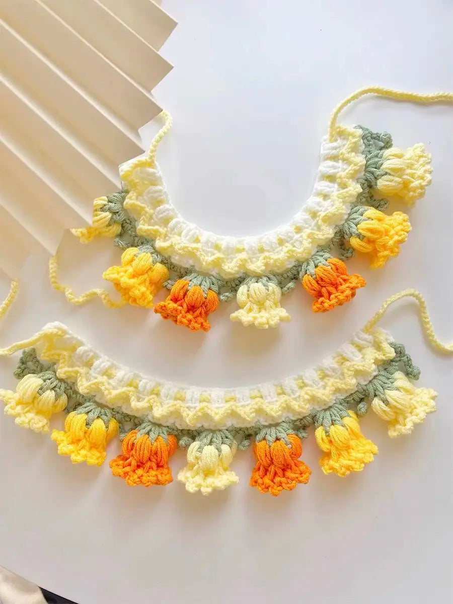 Elegant Tulip Crochet Pet Necklace/Collar for Dogs and Cats