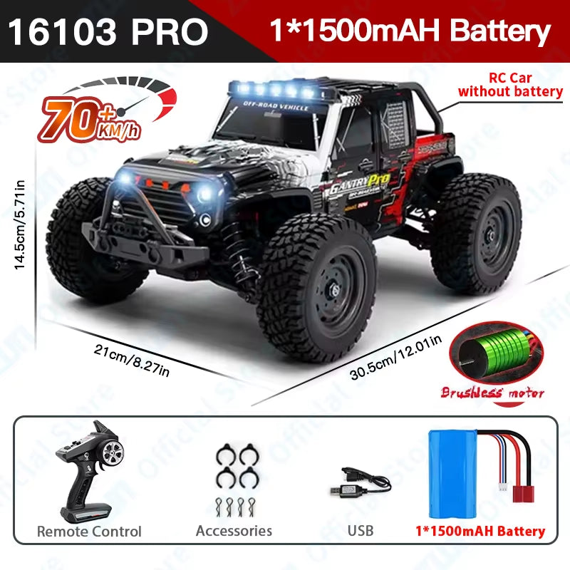 ZWN 1:16 High-Speed 4WD RC Monster Truck - 70KM/H Drift Car with LED Remote Control for Kids - Perfect Rival to Wltoys 144001