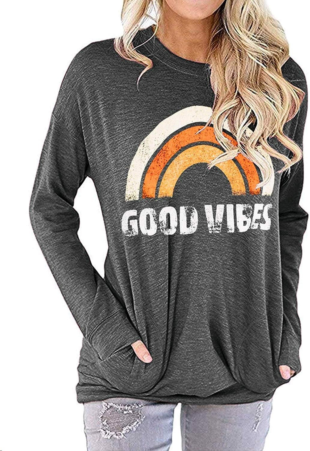 Hount Womens Casual Loose Fit Shirts Long Sleeve Comfy T-Shirts Pullover Sweatshirts with Pockets