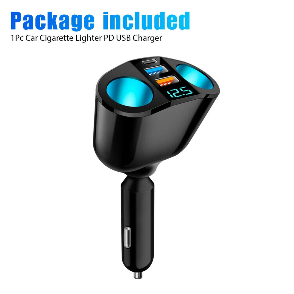Dual USB Car Cigarette Lighter Socket Splitter Power Adapter with LED Indicator
