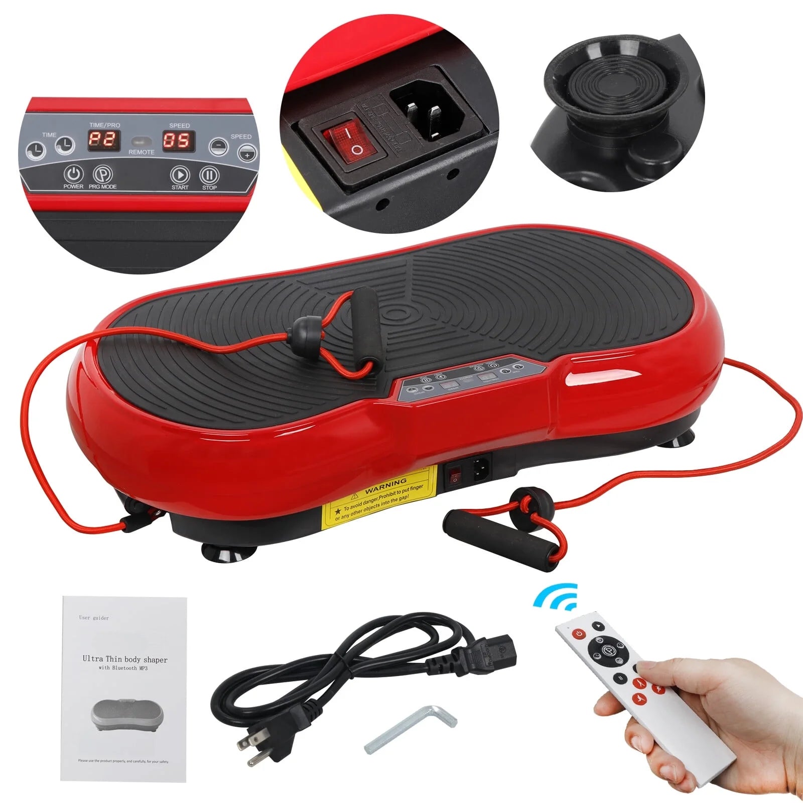 Vibration Plate Exercise Machine for Full Body Workouts with Bluetooth Connectivity - Red