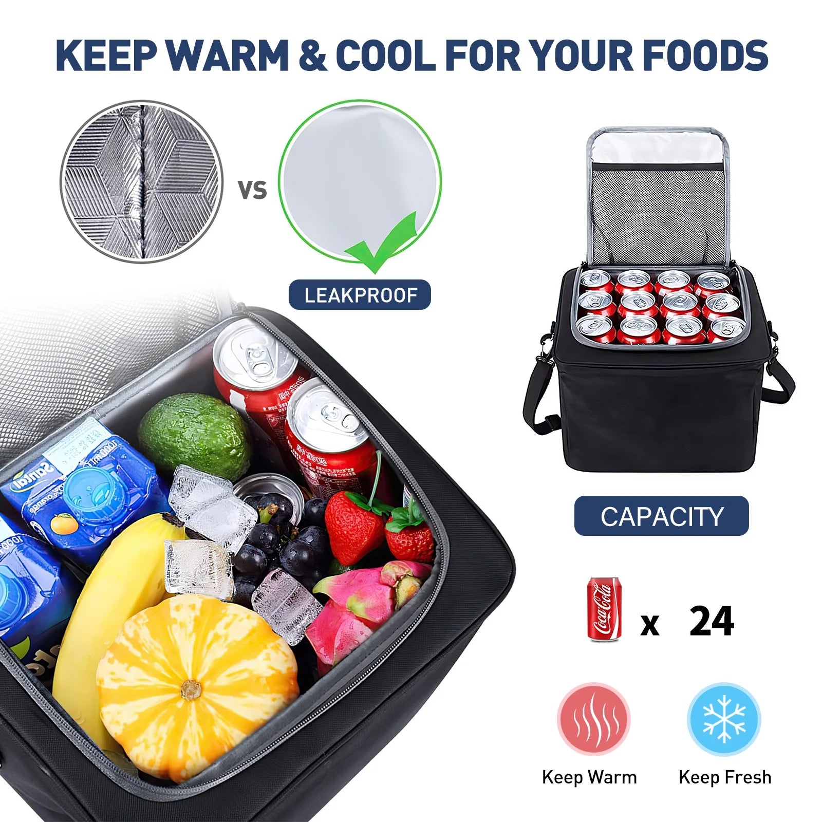 Car Storage Organizer, Collapsible Multi Compartment SUV Trunk Organizer with Leakproof Insulated Bag, Adjustable Securing Straps, Foldable Cover, Trunk Storage Box for Car, SUV, Truck, or Van