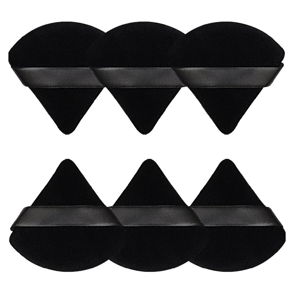 Pimoys 6-Pack Velour Makeup Sponges - Soft Triangle Powder Puffs for Flawless Loose Powder Application (Black)