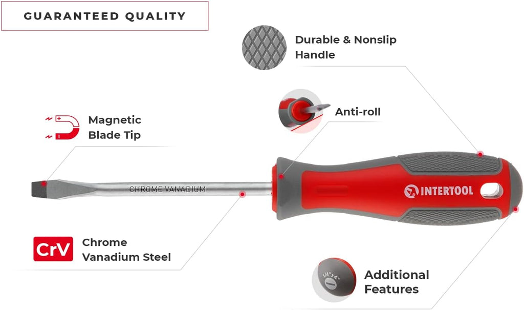 INTERTOOL Magnetic Screwdriver & Precision Driver Set - Cr-V Steel with Cushion Grip Handles - Phillips, Flat Head, Torx, Hex Bits Included - VT08-3329