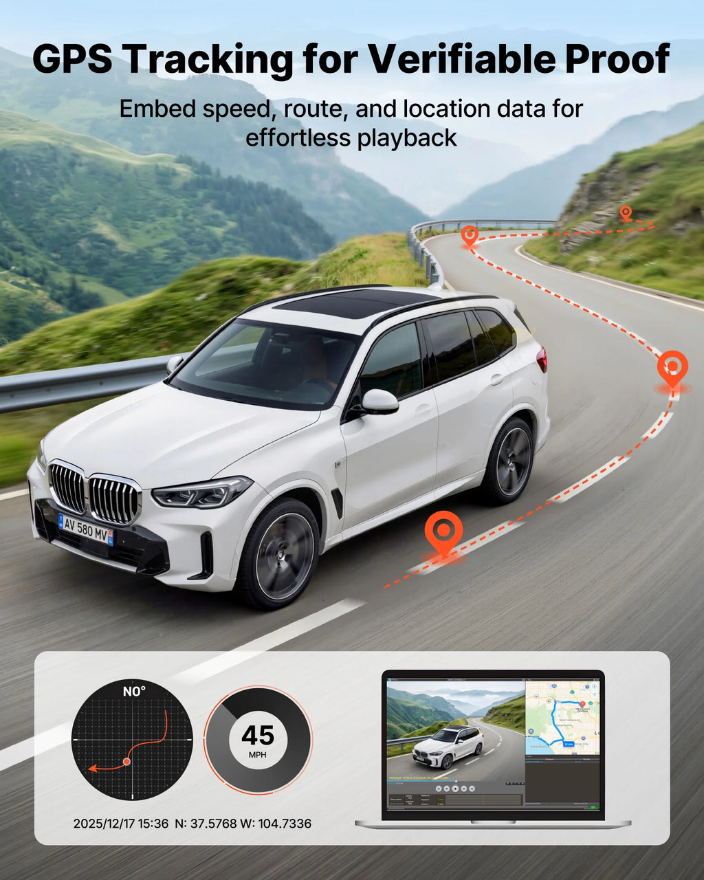 VEVOR Dash Cam Front and Rear, 4K+1080P, 64 GB Card Included, Dual Channel Dash Camera for Cars with Built-In GPS, G-Sensor, Front 129° & Rear 125°, 3.18" Touch Screen, Loop Recording, Parking Mode
