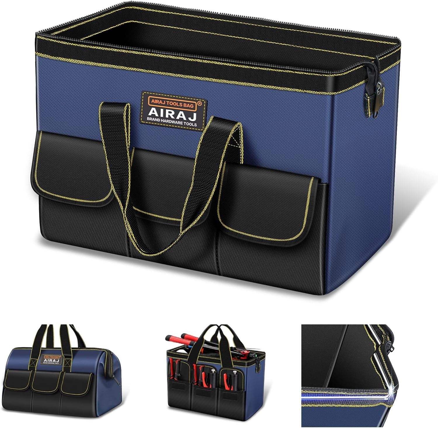 AIRAJ 14-Inch Wide Mouth Tool Bag - Ultimate Organizer for Home Repairs, Garage Storage & Professional Work - Portable Small Toolbag for Men