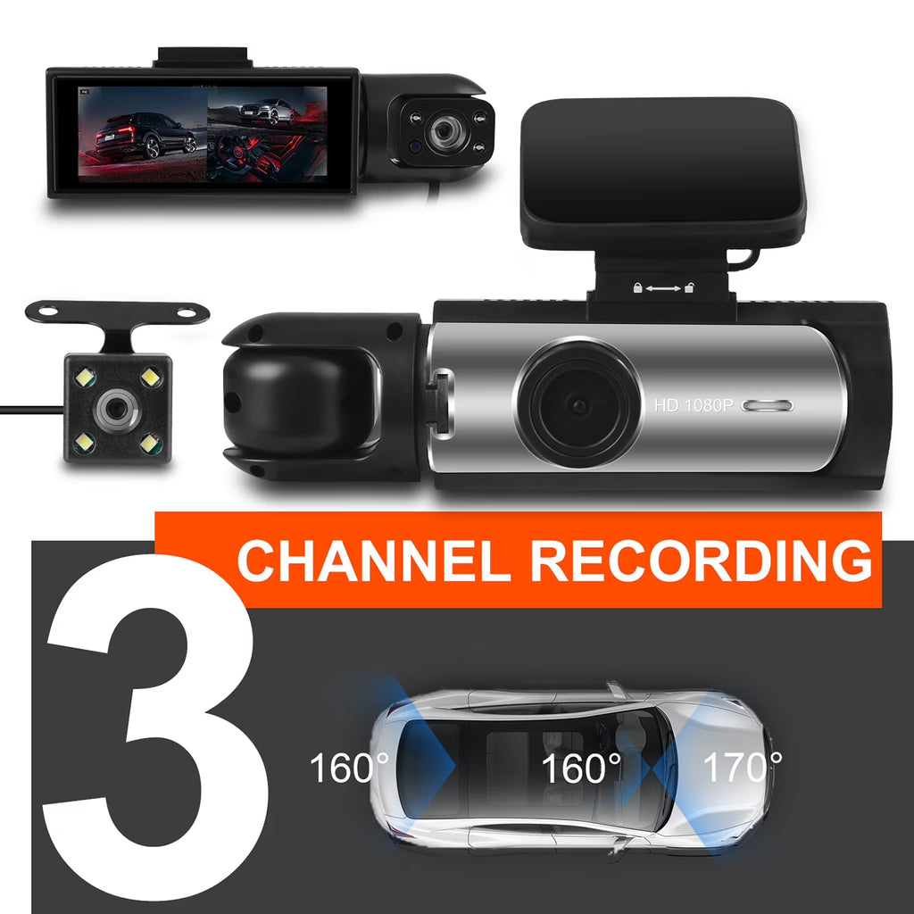 AILKIN Dash Cam Front and Rear,Full HD 1440P/1080P Dash Cam 3.16In Large Screen Dash Camera for Cars with Night Vision Free 64GB Card,G-Sensor,3 Channel Dash Cam Front and Rear inside Loop Recording