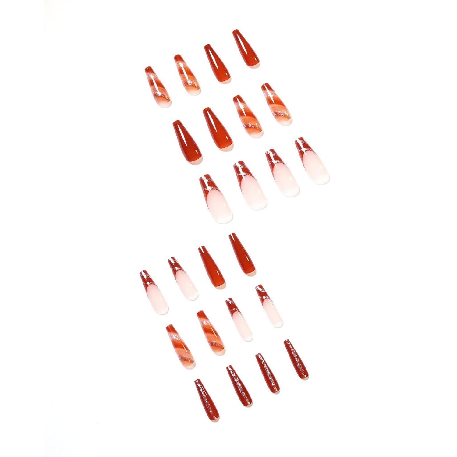 BABALAL Long Coffin Press-On Nails - 24Pcs Brown Fall Acrylic with Bling Glossy Finish for Stunning Manicure
