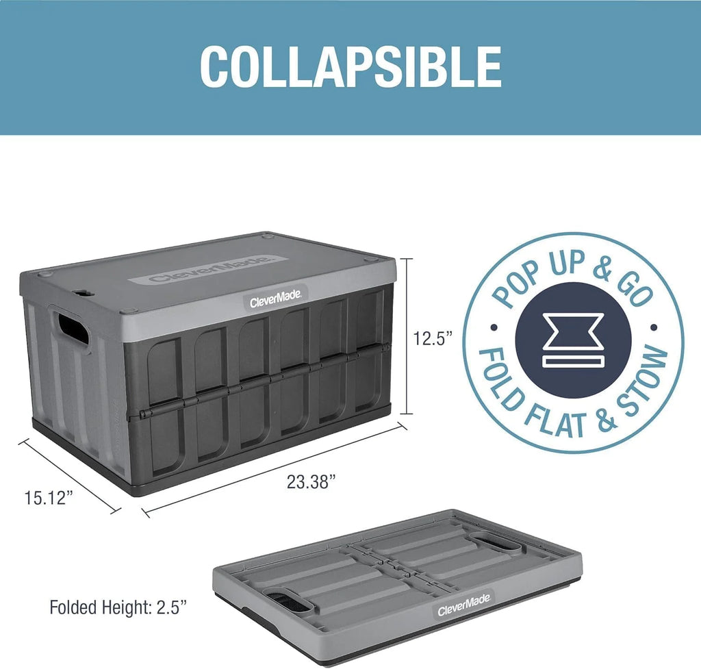 3 Pack Stackable Collapsible Storage Bin with Lid, 16 Gal Obsidian