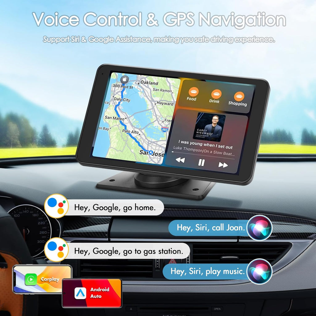 7-Inch Wireless CarPlay Stereo System with Backup Camera, Bluetooth, and GPS Compatibility for All Vehicles