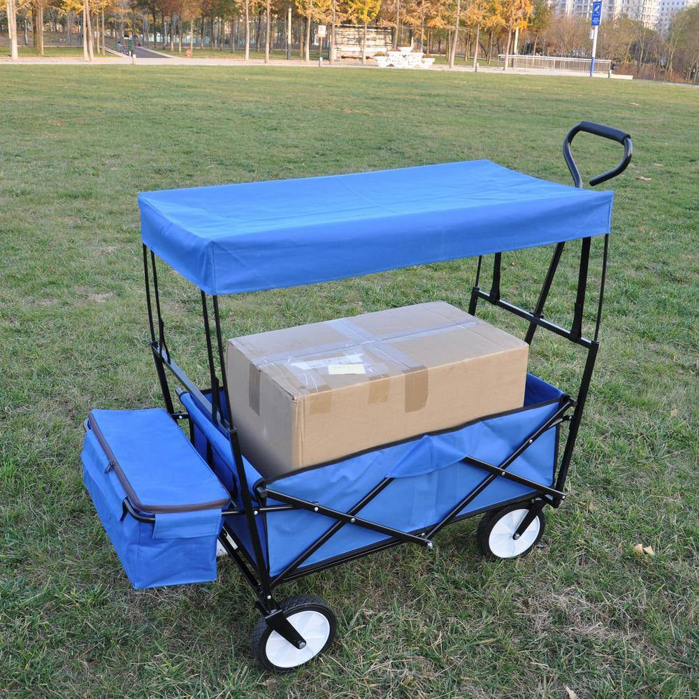 3.6 Cu. Ft. Blue Metal Garden Cart, Shopping Folding Wagon