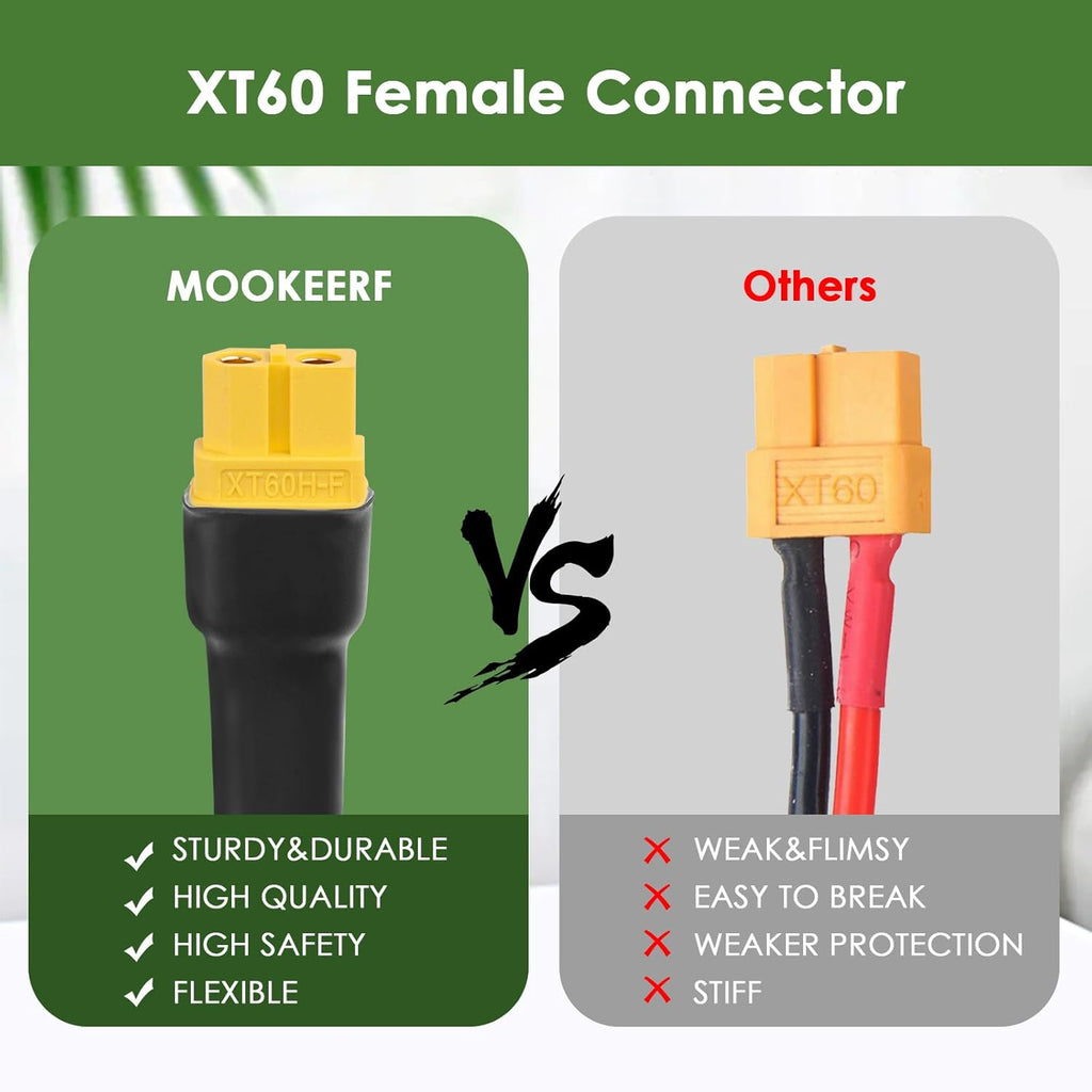 MOOKEERF Solar to XT60 Extension Cable 10AWG 25FT Solar Connector to XT60 Adapter Cable for Solar Panel to Portable Power Station Solar Generator Battery Pack