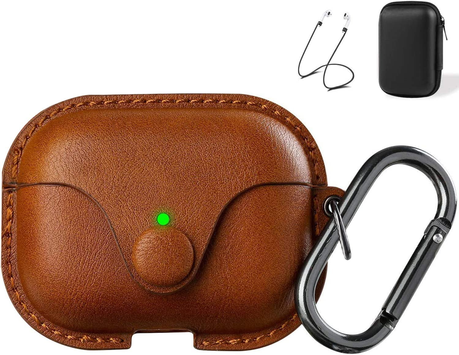 Maxjoy for Airpods Pro 2 Case Leather, Airpods Pro Leather Case Cover with Keychain Airpod Strap Compatible with Apple Airpod Pros 2Nd Generation 2023 2022/Airpods Pros 2019 (Front LED Visible), Brown