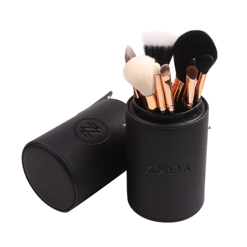 Z'OREYA 12-Piece Premium Travel Makeup Brush Set - Essential Synthetic Hair Tools with Stylish Black Holder