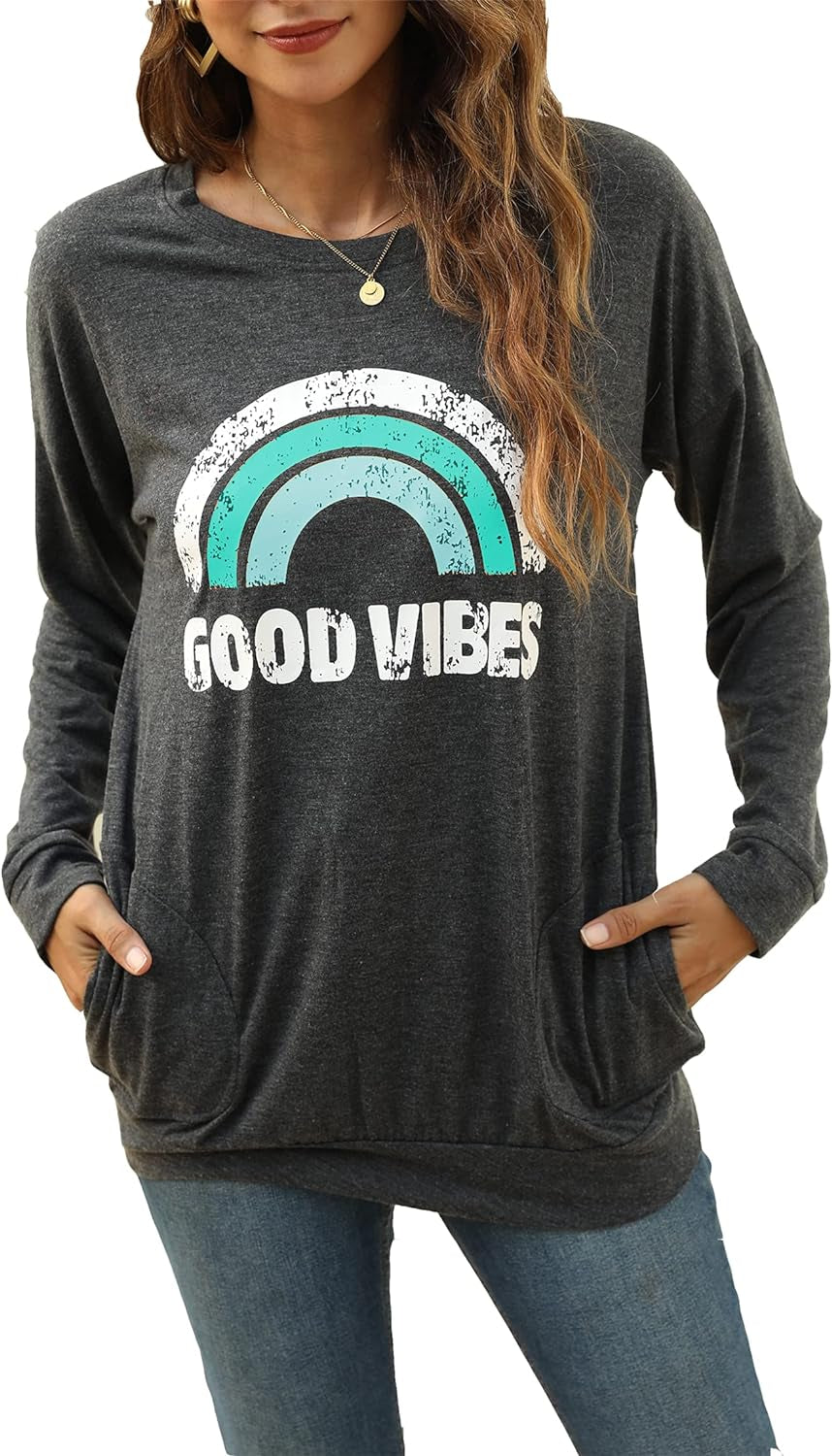 Hount Womens Casual Loose Fit Shirts Long Sleeve Comfy T-Shirts Pullover Sweatshirts with Pockets