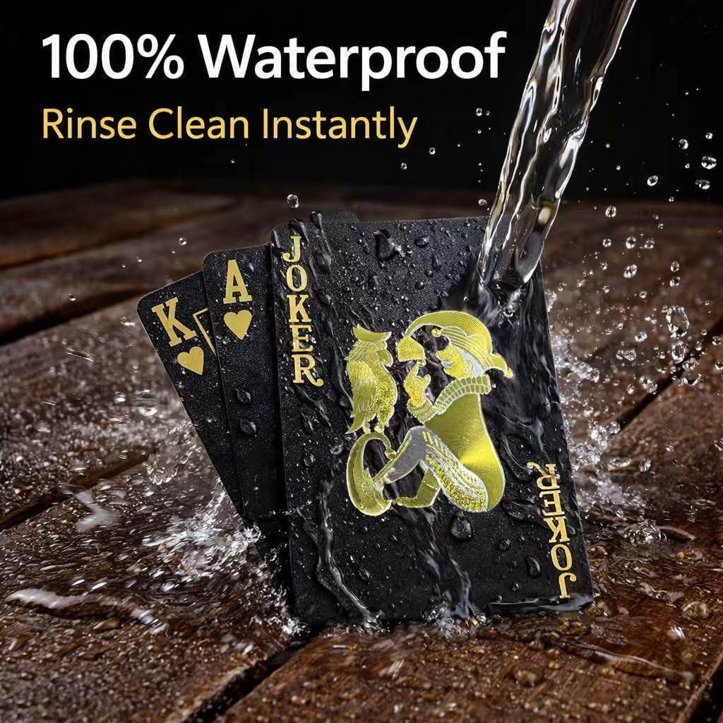 ACELION Waterproof Plastic Playing Cards - Black Diamond Deck for Poker and Gifts