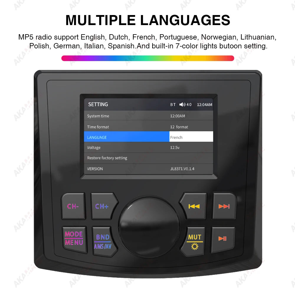 Marine Radio MP5 Boat Radio Stereo 3Inch Display Media Video Player Waterproof Bluetooth AUX AM FM RDS for ATV UTV SPA RZR