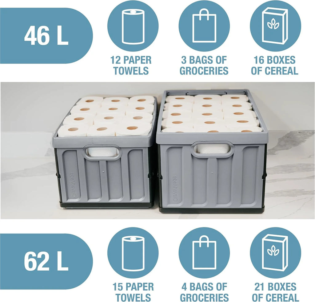 3 Pack Stackable Collapsible Storage Bin with Lid, 16 Gal Obsidian