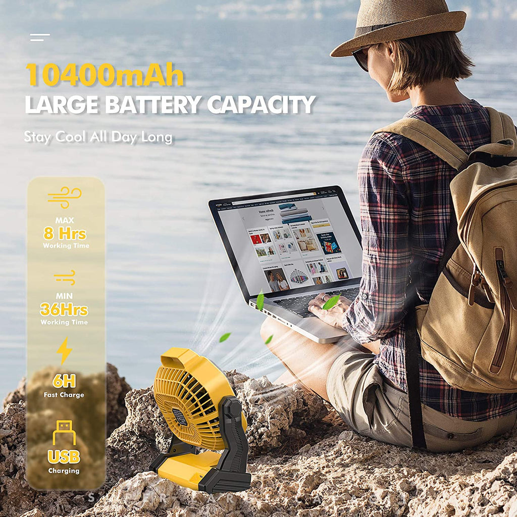JINLICTE Rechargeable Portable Camping Fan - 9 Inch, Stepless Speed, Ultra-Quiet, 8-36 Hours Runtime for Outdoor Adventures, Picnics, and Home Use