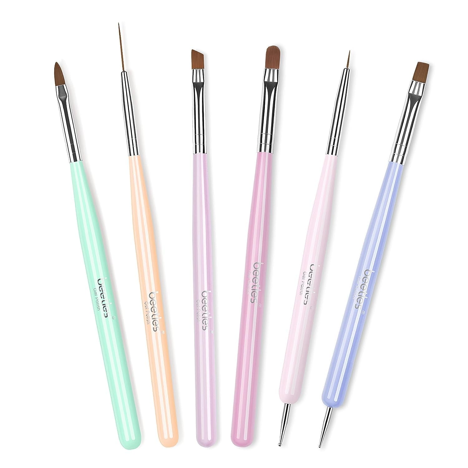 Beetles 6-Piece Nail Art Brush Set - Professional Gel Polish Tools with Wood Alloy Handles for Stunning DIY Manicures, Perfect Gift for Women