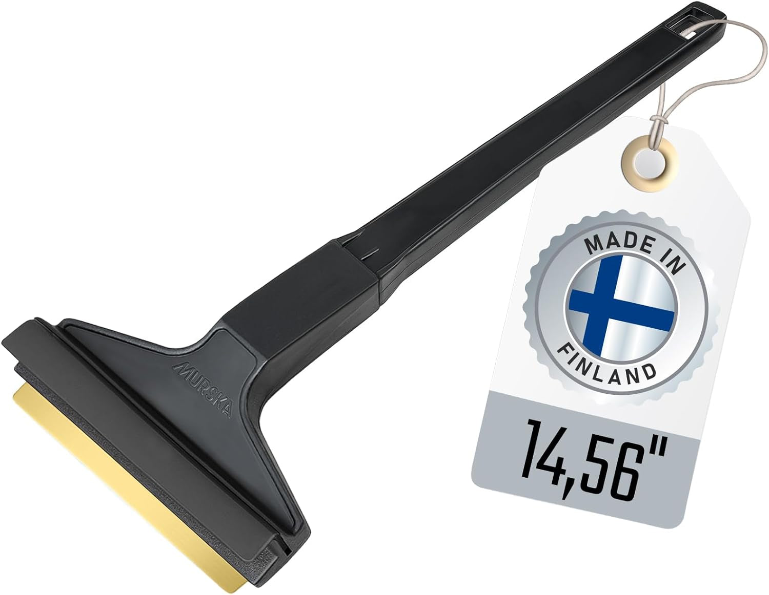 Premium Long Handle Brass Ice Scraper - 14.5 Inch Snow Removal Tool for Cars - Original Murska from Europe (L&P A055 Black Gray)