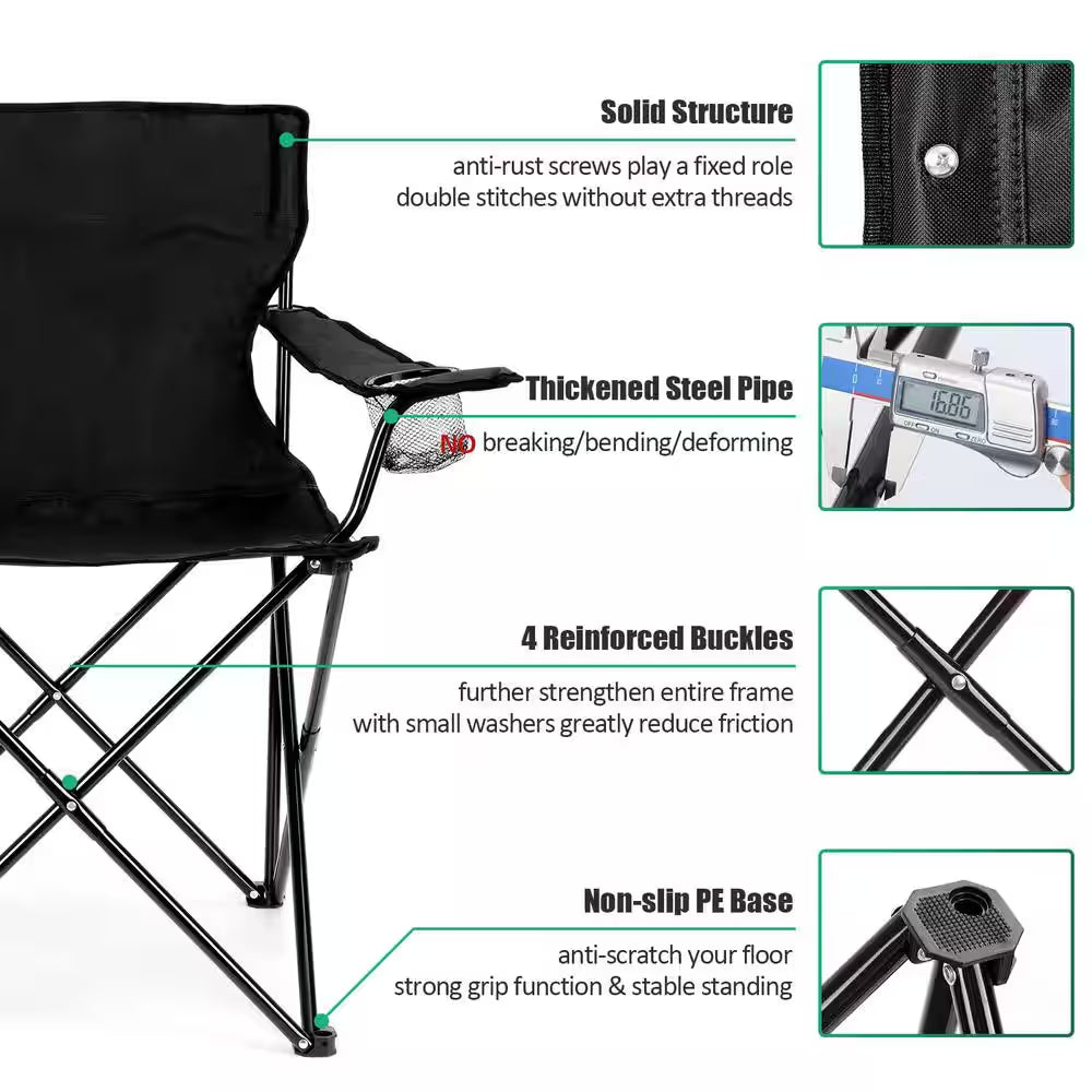 Camping Chair with Cup Holder Black Alloy Steel Chair