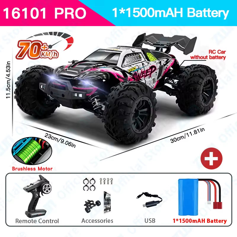 ZWN 1:16 High-Speed 4WD RC Monster Truck - 70KM/H Drift Car with LED Remote Control for Kids - Perfect Rival to Wltoys 144001