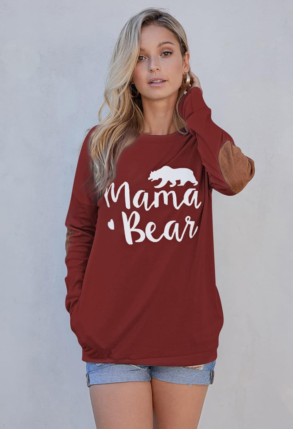Pink Queen Women'S Mama Bear Shirt Batwing Sleeve Patches Top Wine Red Size M
