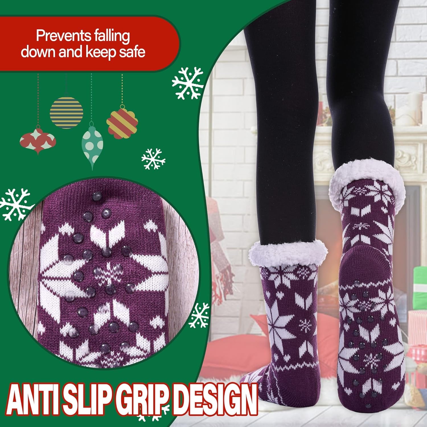 Dosoni Womens Slipper Fuzzy Socks Non Slip Winter Warm Soft Fluffy Cozy Fleece Lining Home Socks