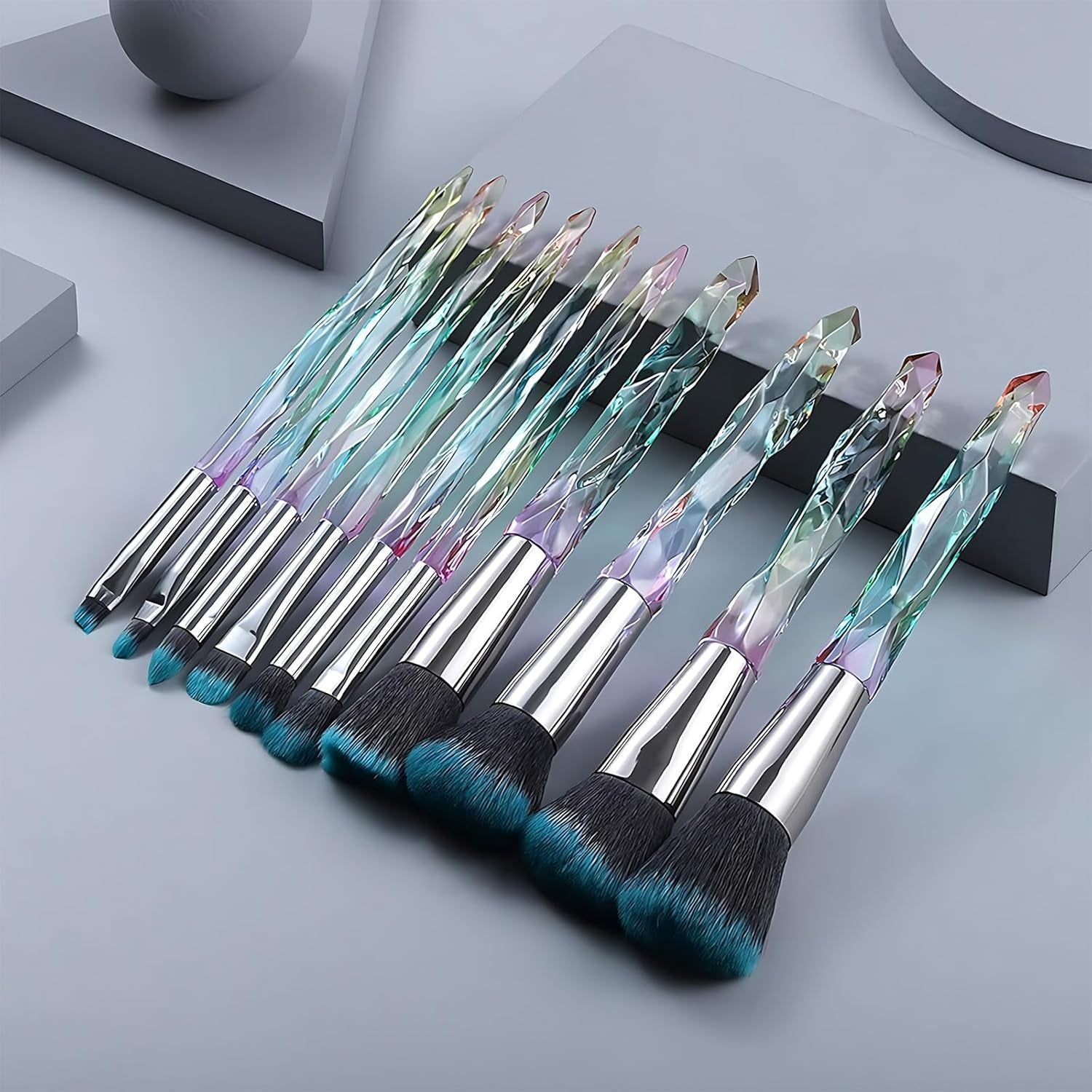 Kingtree Makeup Brushes Set, 10PCS Crystal Makeup Brushes Premium Synthetic Powder Foundation Concealer Eye Shadow Brush, Professional Face Eye Make up Brushes for Girls Women