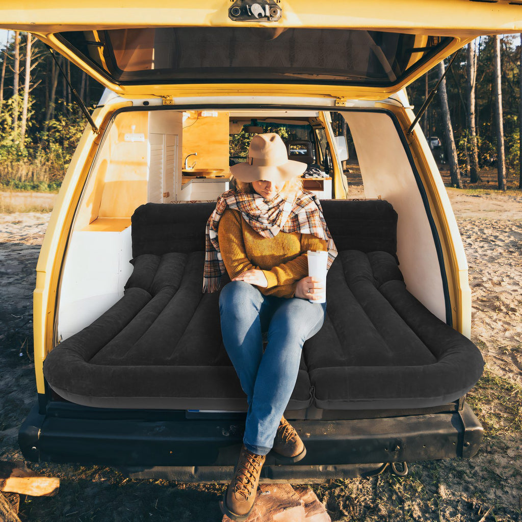 Inflatable Travel Car Mattress with Air Bed for Back Seat Comfort, Includes Two Pillows and Pump