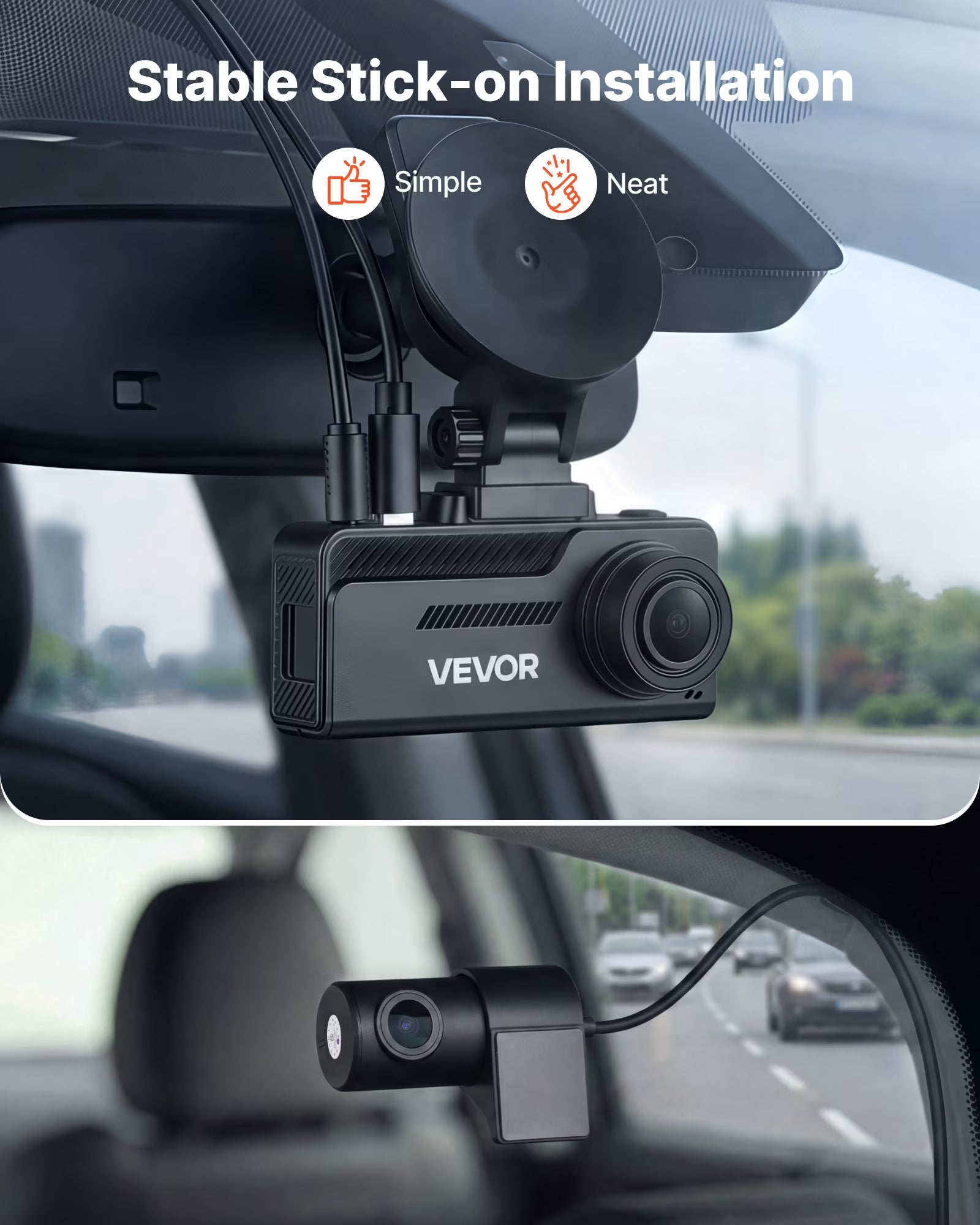 VEVOR Dash Cam Front and Rear, 4K+1080P, 64 GB Card Included, Dual Channel Dash Camera for Cars with Built-In GPS, G-Sensor, Front 129° & Rear 125°, 3.18" Touch Screen, Loop Recording, Parking Mode