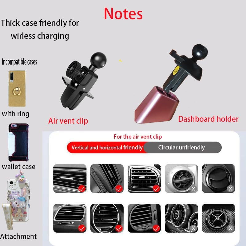 Wireless Car Charger Mount, Auto-Clamping,15W Dashboard Vent, Pink Cute Car Phone Holder Women for Iphone Samsung Andriod Phone