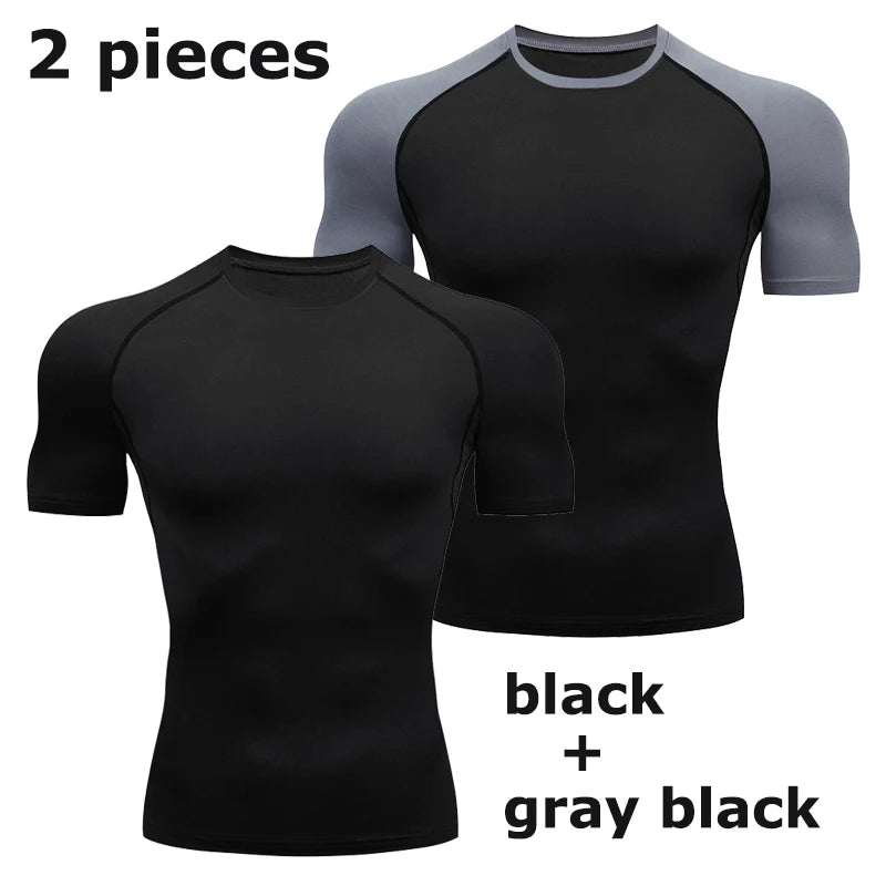 Men'S Compression Shirts Summer Short Sleeves Tees T-Shirt Gym Workout Fitness Running Tops Undershirts Baselayer Sportswear