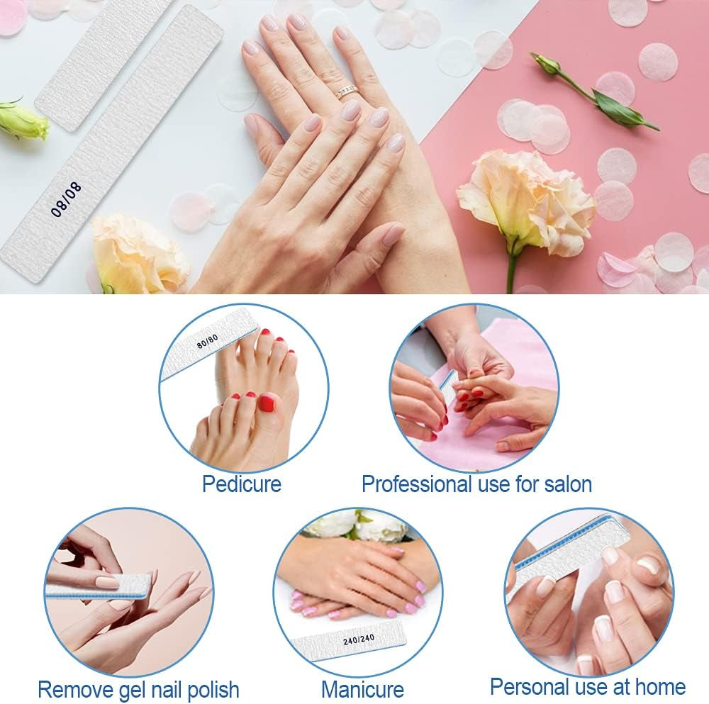 Professional 12-Piece Jumbo Nail File Set for Acrylic Nails - 80/80 Grit Emery Boards, Washable & Thick Manicure Tools for Nail Technicians