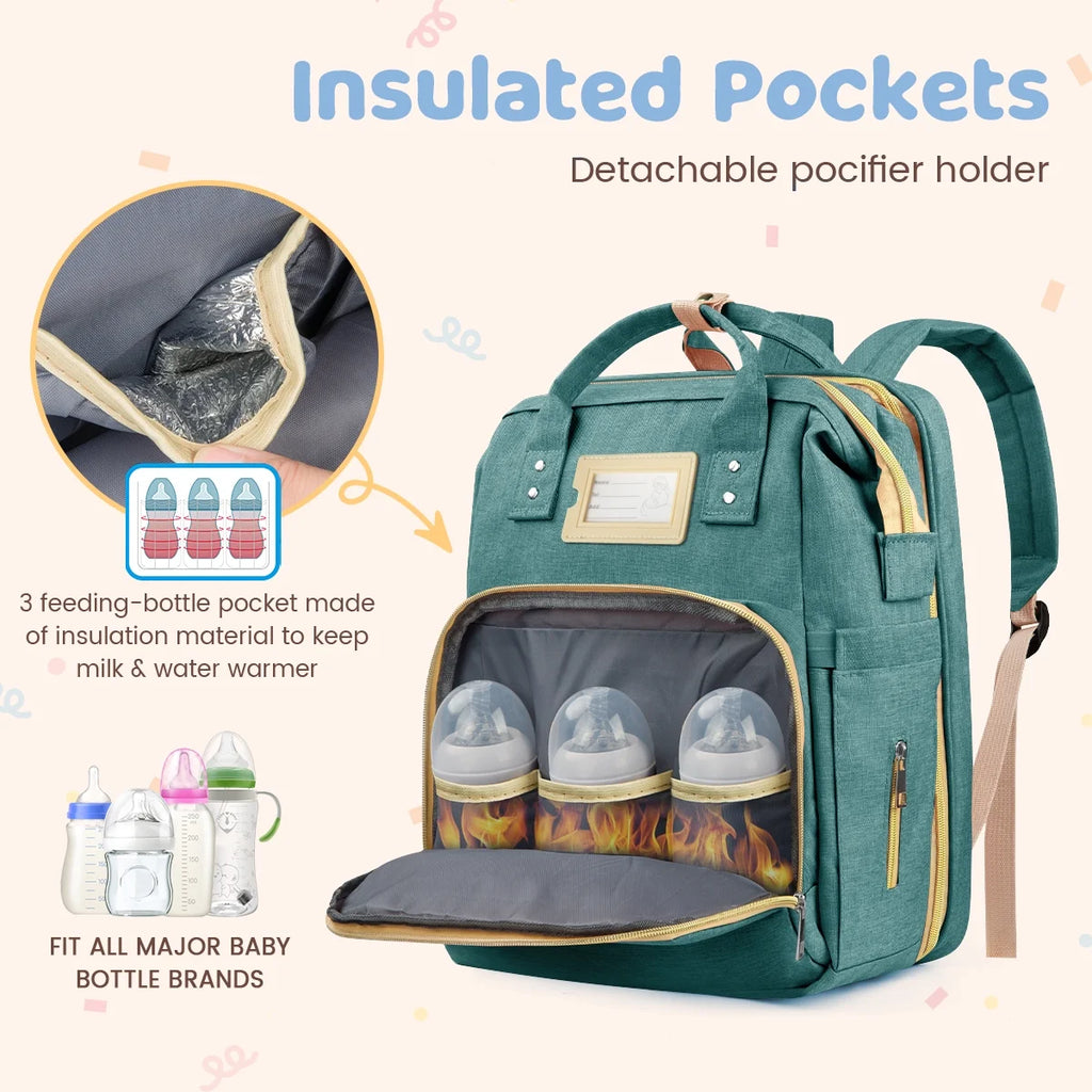 GPED Multifunctional Diaper Bag Backpack with Changing Station & Insulated Pockets, Green