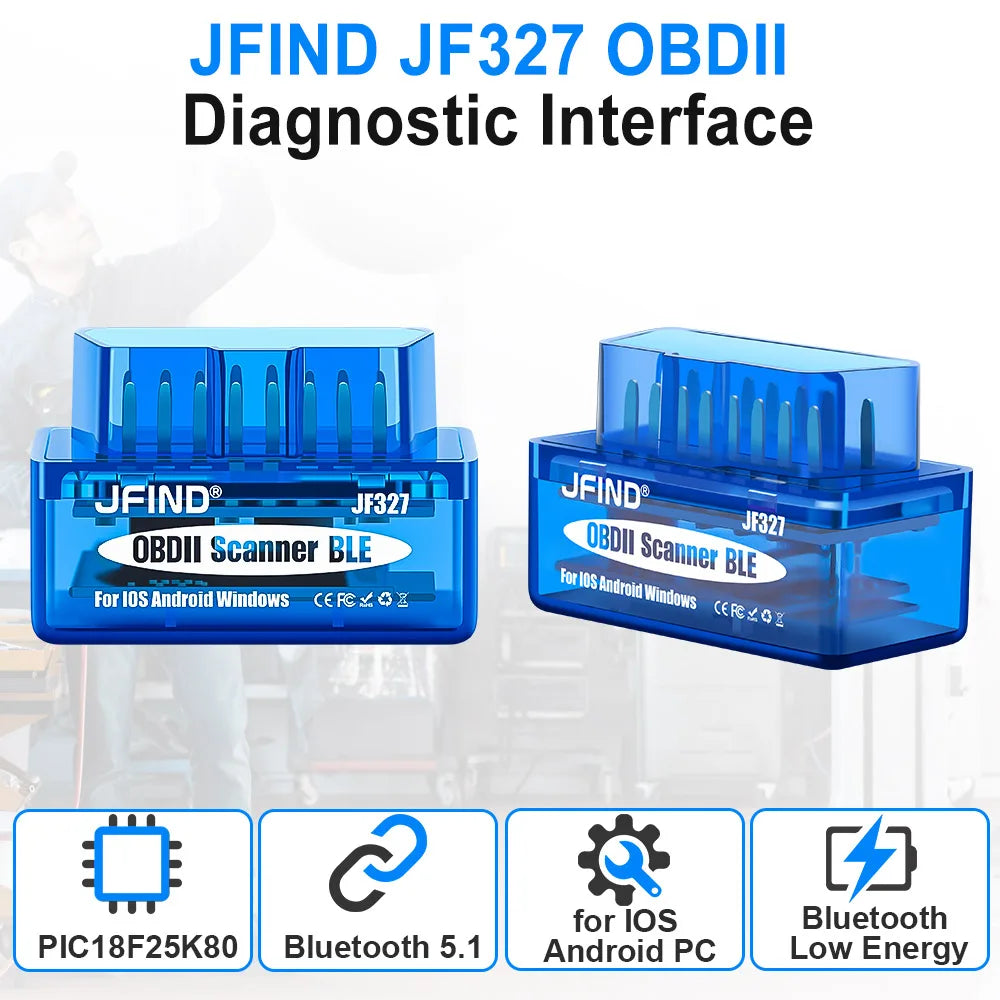 JFIND JF327 BLE ELM327 OBD 2 OBD2 Car Diagnostic Tools PIC18F25K80 Bluetooth 5.1 for Android/Ios Car Scanner PK Vgate KONNWEI