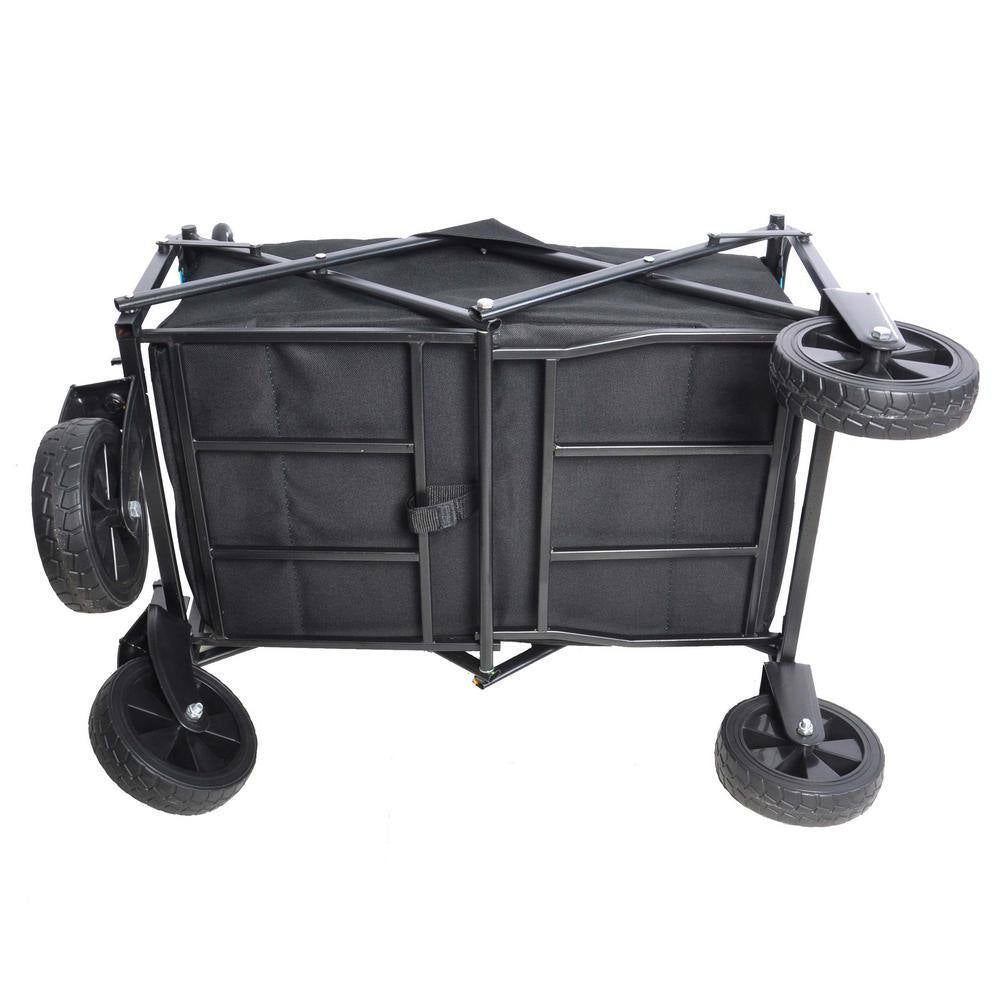 1.35 Cu.Ft. Black and Blue Fabric Steel Frame Folding Wagon Garden Cart for Shopping Beach