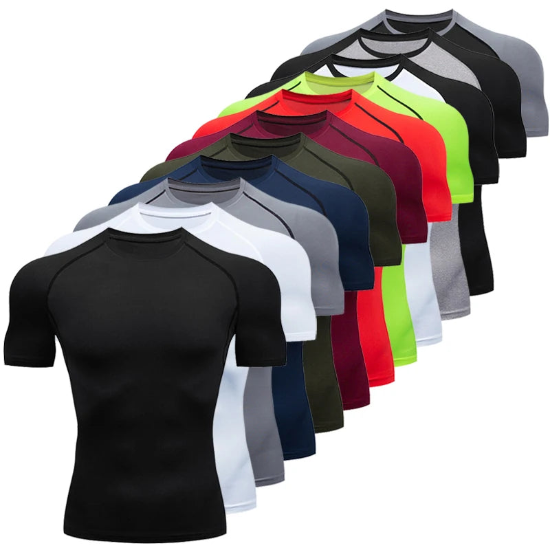 Men'S Compression Shirts Summer Short Sleeves Tees T-Shirt Gym Workout Fitness Running Tops Undershirts Baselayer Sportswear
