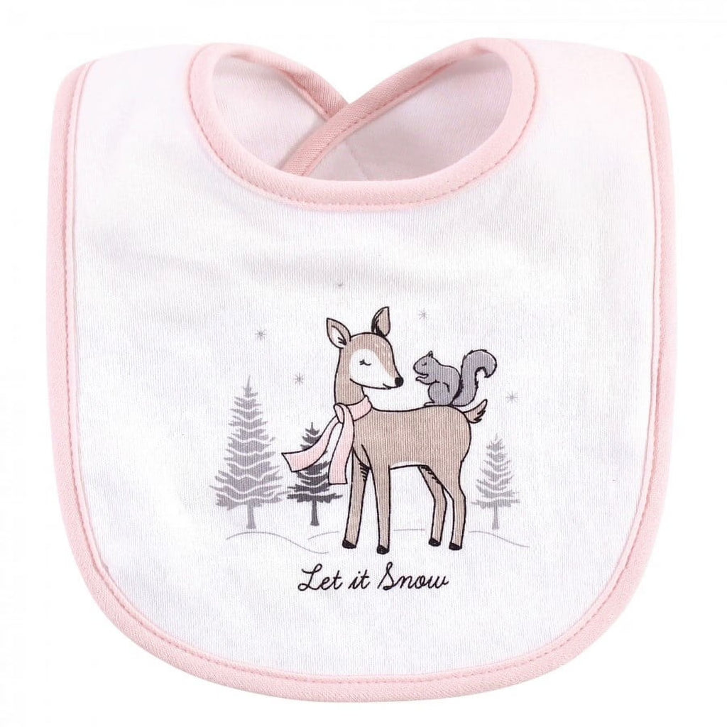 Hudson Baby Infant Girl Cotton Bib and Headband Set 5Pk, Winter Forest, One Size