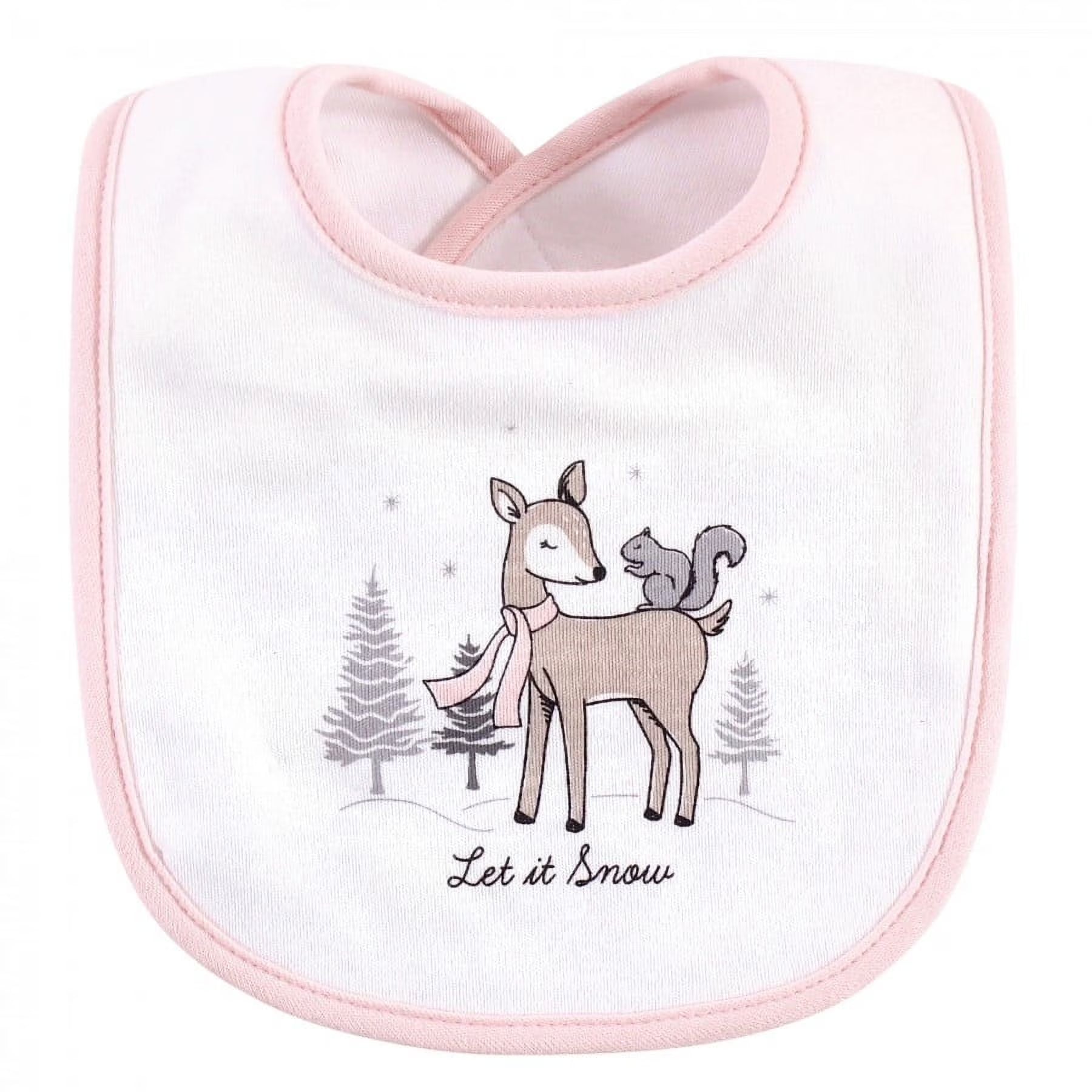 Hudson Baby Infant Girl Cotton Bib and Headband Set 5Pk, Winter Forest, One Size
